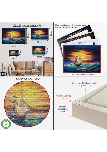 Çerçeveli Büyük Dalgalı Okyanusdaki Yelkenli Duvar TABLOSU-3491 indirimleri