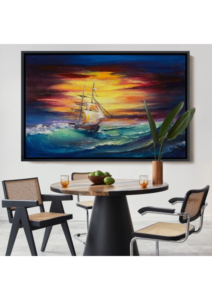 Çerçeveli Büyük Dalgalı Okyanusdaki Yelkenli Duvar TABLOSU-3491