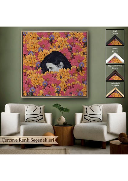 Çerçeveli Çiçekler Arasındaki Kadın TABLOSU-8319
