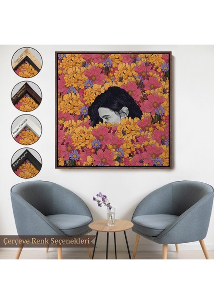 Çerçeveli Çiçekler Arasındaki Kadın TABLOSU-8319