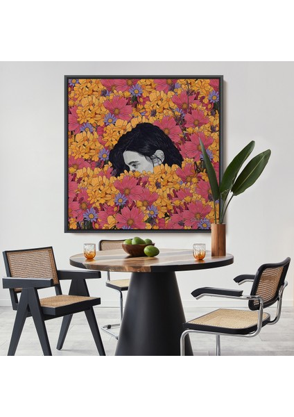Çerçeveli Çiçekler Arasındaki Kadın TABLOSU-8319