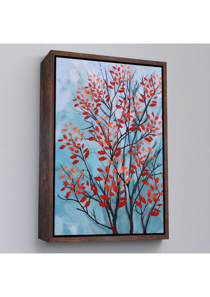 Çerçeveli Kırmızı Yapraklar Soyut Dekoratif Kanvas TABLO-5179 fiyatları
