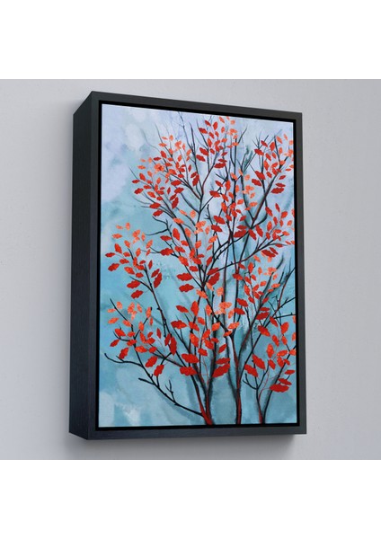 Çerçeveli Kırmızı Yapraklar Soyut Dekoratif Kanvas TABLO-5179 modelleri