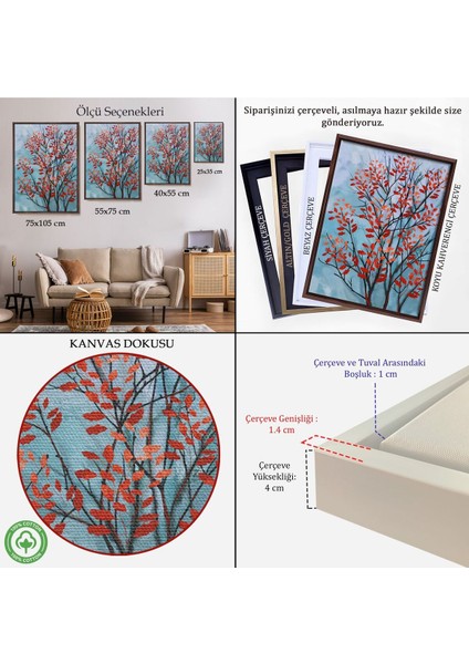 Çerçeveli Kırmızı Yapraklar Soyut Dekoratif Kanvas TABLO-5179 indirimleri