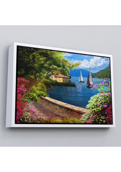 Çerçeveli Denize Açılan Çiçekli Yol Duvar TABLOSU-3606
