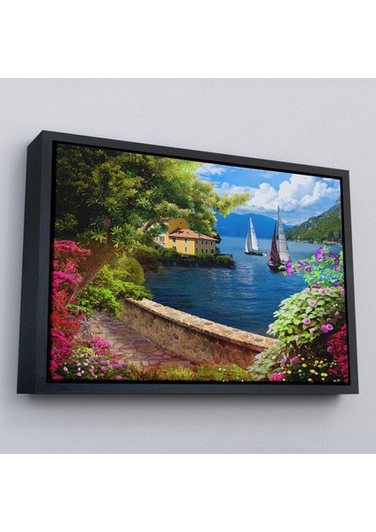 Çerçeveli Denize Açılan Çiçekli Yol Duvar TABLOSU-3606 fırsatları