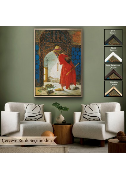 Çerçeveli Osman Hamdi Bey'in Kaplunbağa Terbiyecisi Isimli Eseri Kanvas TABLO-5129
