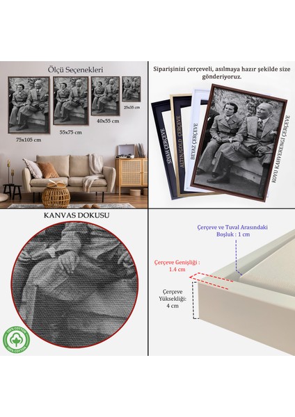Çerçeveli Atatürk Portre Tablosu Mustafa Kemal Atatürk Dikdörtgen Dekoratif Kanvas TABLO-144 indirimleri