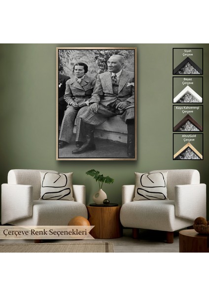 Çerçeveli Atatürk Portre Tablosu Mustafa Kemal Atatürk Dikdörtgen Dekoratif Kanvas TABLO-144