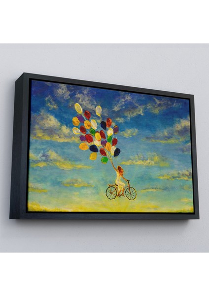 Çerçeveli Renkli Balonlar Ile Uçan Bisikletli Kız Kanvas TABLO-5036 modelleri
