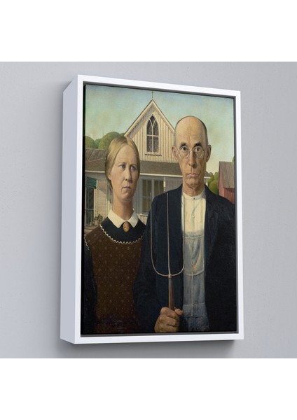 Çerçeveli Grant Wood - Soyal Gerçeklik I American Gotik Tablosu - Social REALISM-8059