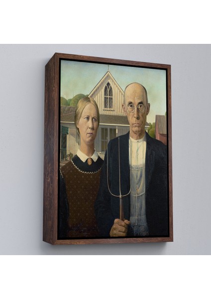 Çerçeveli Grant Wood - Soyal Gerçeklik I American Gotik Tablosu - Social REALISM-8059 fiyatları