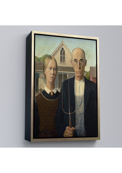 Çerçeveli Grant Wood - Soyal Gerçeklik I American Gotik Tablosu - Social REALISM-8059 modelleri