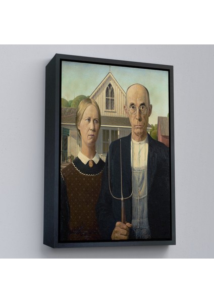 Çerçeveli Grant Wood - Soyal Gerçeklik I American Gotik Tablosu - Social REALISM-8059 fırsatları