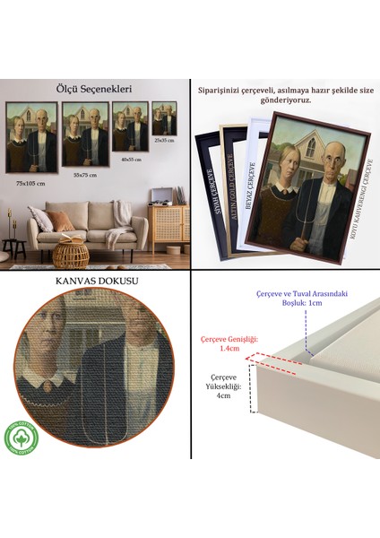 Çerçeveli Grant Wood - Soyal Gerçeklik I American Gotik Tablosu - Social REALISM-8059 indirimleri