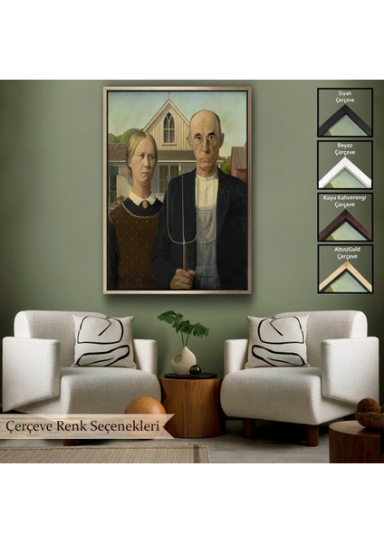 Çerçeveli Grant Wood - Soyal Gerçeklik I American Gotik Tablosu - Social REALISM-8059