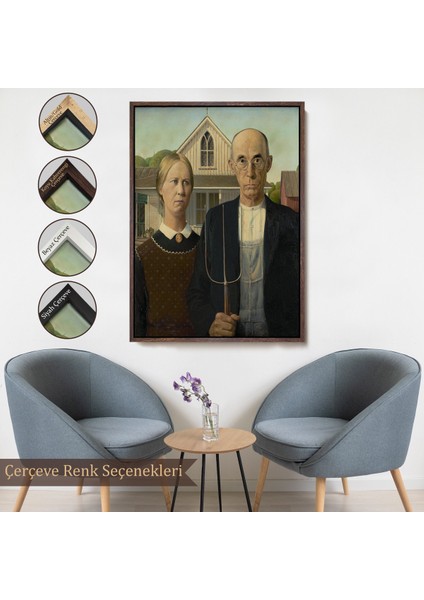 Çerçeveli Grant Wood - Soyal Gerçeklik I American Gotik Tablosu - Social REALISM-8059