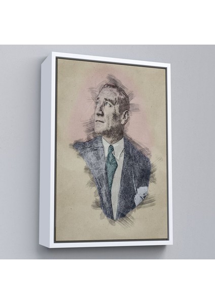 Çerçeveli Mustafa Kemal Atatürk'ün Kalem Eskizi Portre Çizimi Dekoratif Kanvas Tablo-80