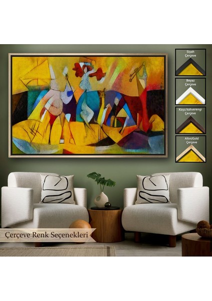 Çerçeveli Modern Tarz Soyut Yağlıboya Görünüm Dekoratif Kanvas Duvar TABLOSU-3522