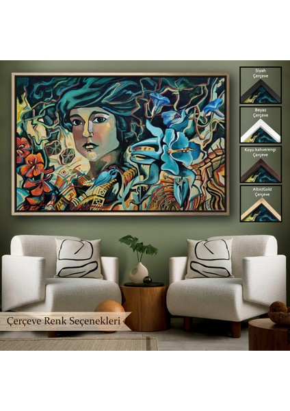 Çerçeveli Çiçekler Arasındaki Kadın Duvar TABLOSU-3729