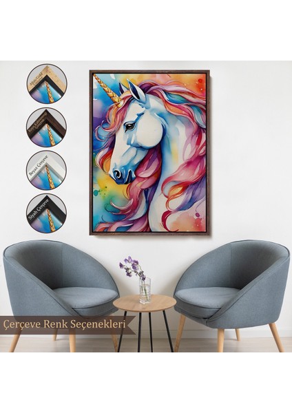 Çerçeveli Sevimli Renkli Unicorn TABLOSU-7919