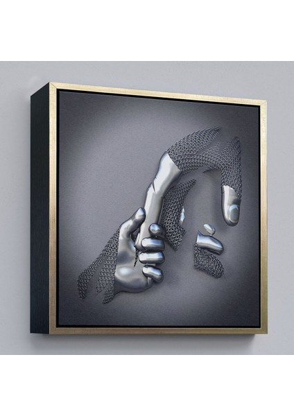 Çerçeveli Metalik Efektli 3D Kanvas Poster, Modern Duvar Dekoru, Gümüş Kanvas TABLO-5357