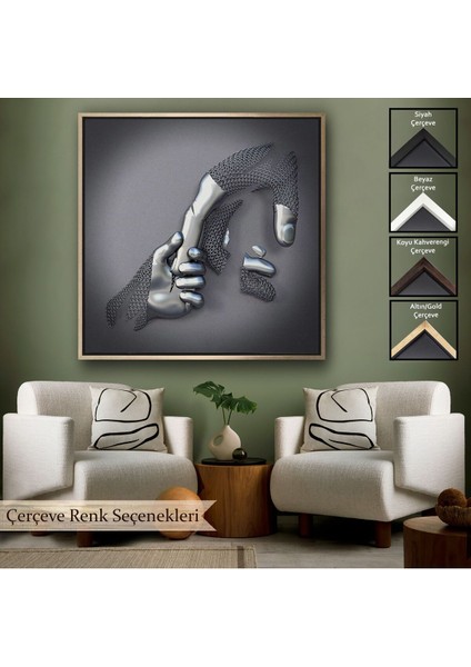 Çerçeveli Metalik Efektli 3D Kanvas Poster, Modern Duvar Dekoru, Gümüş Kanvas TABLO-5357