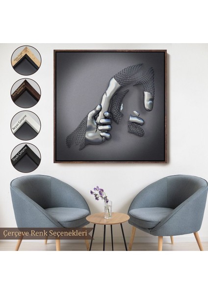 Çerçeveli Metalik Efektli 3D Kanvas Poster, Modern Duvar Dekoru, Gümüş Kanvas TABLO-5357