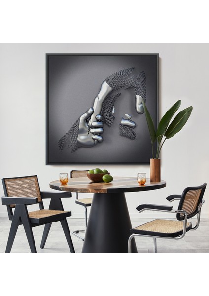 Çerçeveli Metalik Efektli 3D Kanvas Poster, Modern Duvar Dekoru, Gümüş Kanvas TABLO-5357