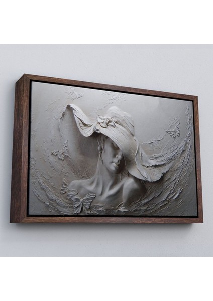 Çerçeveli Kabartma Görünümlü Şapkalı Kadın Kanvas Duvar Tablosu -3424 fiyatları