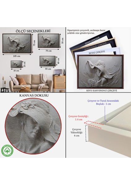 Çerçeveli Kabartma Görünümlü Şapkalı Kadın Kanvas Duvar Tablosu -3424 indirimleri