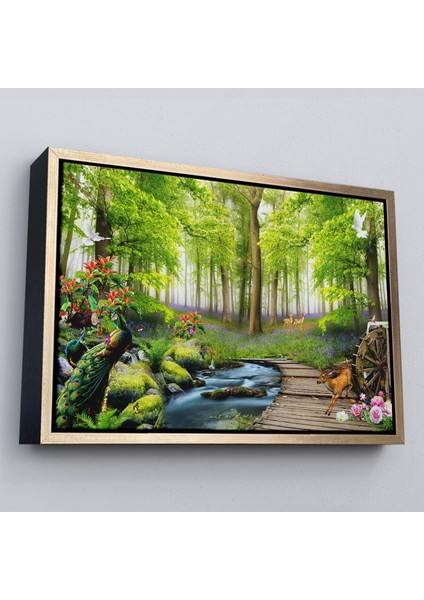 Çerçeveli Ormandaki Hayvanlar Dekoratif Kanvas Duvar TABLOSU-3713