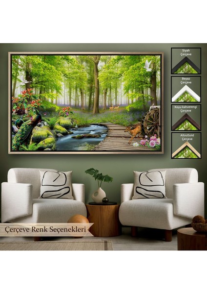 Çerçeveli Ormandaki Hayvanlar Dekoratif Kanvas Duvar TABLOSU-3713