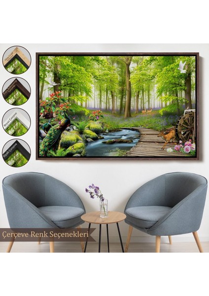Çerçeveli Ormandaki Hayvanlar Dekoratif Kanvas Duvar TABLOSU-3713