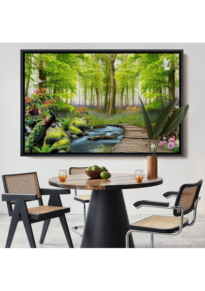 Çerçeveli Ormandaki Hayvanlar Dekoratif Kanvas Duvar TABLOSU-3713