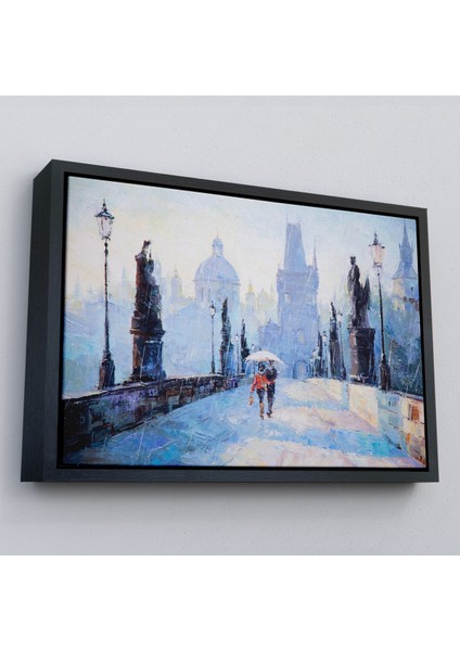 Çerçeveli Şemsiye Altında Bir Çift Aşık Temalı Kanvas Duvar TABLOSU-1187