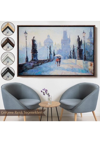 Çerçeveli Şemsiye Altında Bir Çift Aşık Temalı Kanvas Duvar TABLOSU-1187