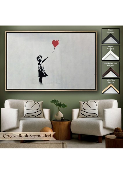 Çerçeveli Banksy Kırmızı Balonu Uçup Giden Kız Kanvas TABLOSU-5059