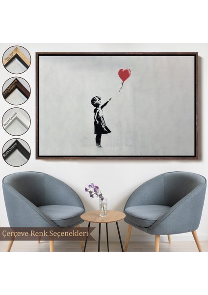 Çerçeveli Banksy Kırmızı Balonu Uçup Giden Kız Kanvas TABLOSU-5059