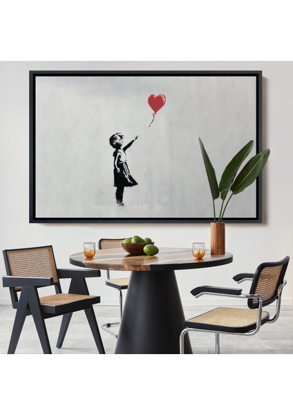 Çerçeveli Banksy Kırmızı Balonu Uçup Giden Kız Kanvas TABLOSU-5059