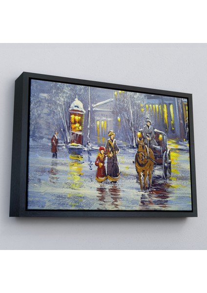 Çerçeveli Eski Şehir ve At Arabası Yağlıboya Görünüm Dekoratif Kanvas Duvar TABLOSU-3573 modelleri