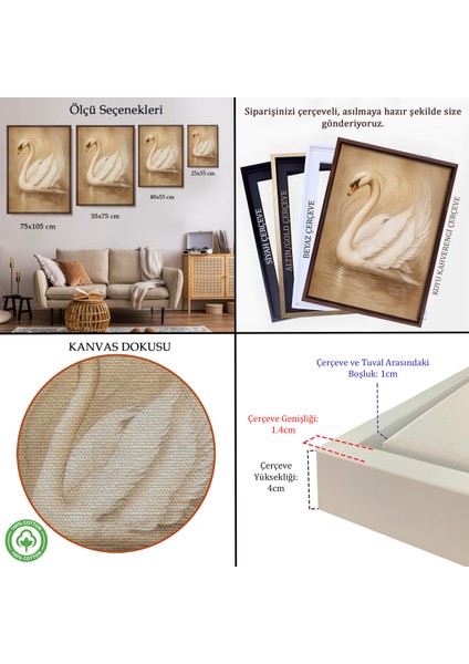 Çerçeveli Beyaz Zarif Kuğu TABLO-7603 indirimleri