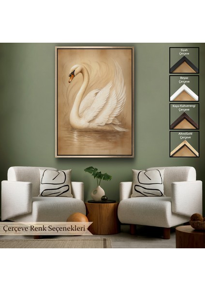 Çerçeveli Beyaz Zarif Kuğu TABLO-7603