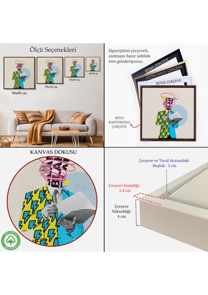 Çerçeveli Çizgi Roman Kahramanı Kahvesini Yudumluyor Pop Art Kanvas TABLO-5800 indirimleri