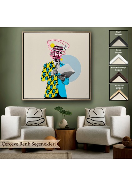Çerçeveli Çizgi Roman Kahramanı Kahvesini Yudumluyor Pop Art Kanvas TABLO-5800