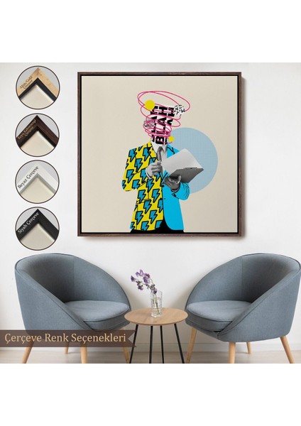 Çerçeveli Çizgi Roman Kahramanı Kahvesini Yudumluyor Pop Art Kanvas TABLO-5800