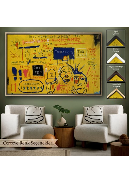 Çerçeveli Jean Michel Basquiat, Hollywood Africans 1983 Kanvas TABLO-5058