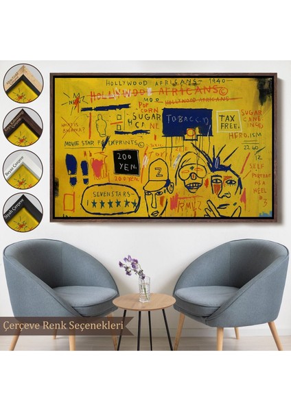 Çerçeveli Jean Michel Basquiat, Hollywood Africans 1983 Kanvas TABLO-5058