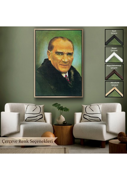 Çerçeveli Atatürk Portre Tablosu Mustafa Kemal Atatürk Dikdörtgen Dekoratif Kanvas Tablo-70
