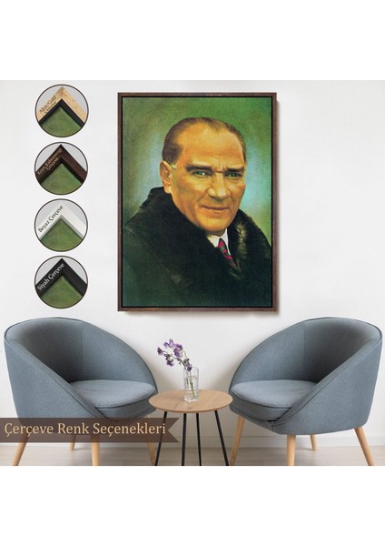 Çerçeveli Atatürk Portre Tablosu Mustafa Kemal Atatürk Dikdörtgen Dekoratif Kanvas Tablo-70